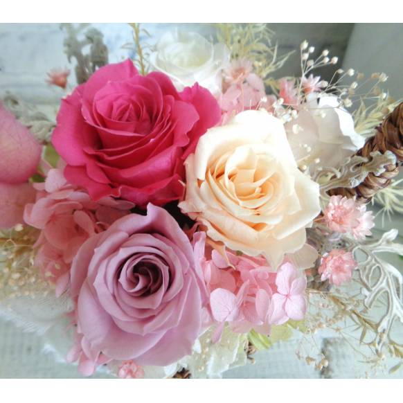 プリザバスケット・ピンクＭＩＸ