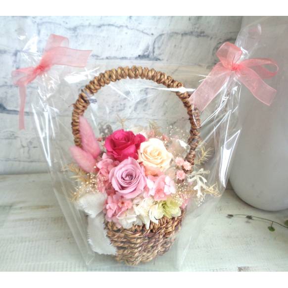 プリザバスケット・ピンクＭＩＸ