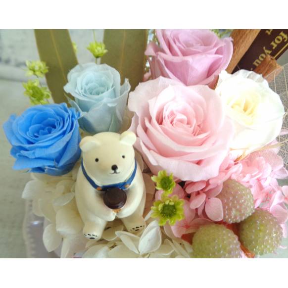 プリザ・フラワーホールケーキ・白クマさん