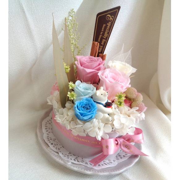 プリザ・フラワーホールケーキ・白クマさん